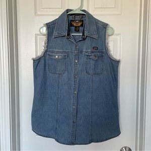 Harley Davidson Jean Vest Jacket 100% Cotton Size Large